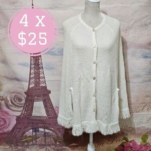 Elegant Creamy White Fringe Poncho